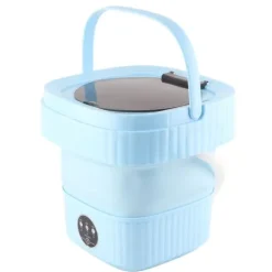 Liten hopfällbar tvättmaskin TPE och PP 100‑240V Inbyggd dehydrator 6L Mini Bärbar Hinkbricka för Underkläder Strumpa Blå US Plugg