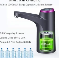 Lollanda Elektrisk automatisk vattenflaskpump för camping och hemmabruk, USB-Laddning, hink vattenpump, automatisk dryckespump - Svart