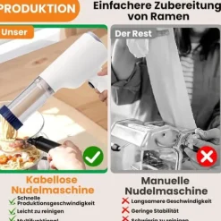 Lollanda Elektrisk Idiyappam och pastamaskin, handhållen trådlös pastapressar, 6-i-1 automatisk pastamaskin