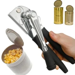 Lollanda Manuell Konservöppnare med Vev, Gummihandtag, Kolstålblad, Fällbar 5.2x22 cm för Kök och Camping