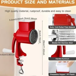 Lollanda Manuell nötkvarn med 2 avtagbara trumblad, ostrivare med vev, jordnötskvarn, mandelkvarn