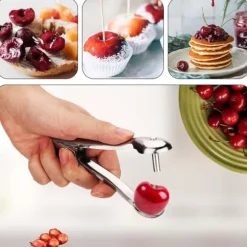 Lollanda 2-pack multifunktionell körsbärskärnare i rostfritt stål – bärbar fruktkärnare, perfekt för att göra körsbärssylt