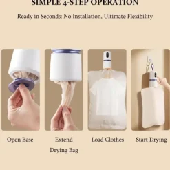 Lollanda Portabel torktumlare – 360° varmluftstork med torkpåse, tyst drift, timer 30–240 minuter, perfekt för resa