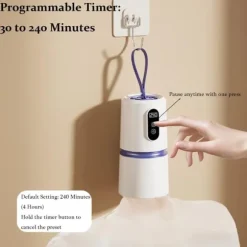 Lollanda Portabel torktumlare – 360° varmluftstork med torkpåse, tyst drift, timer 30–240 minuter, perfekt för resa