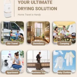 Lollanda Portabel Torktumlare, Minitork för Kläder, Snabbtork, med Torkpåse, Kompakt, för Resor & Hem