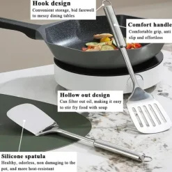 Lollanda Stekspade Set 2-delar Rostfritt Stål, Stekspadeset, hållbar stekspade för stekning – Diskmaskinssäker