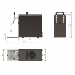 Öltapp, öldispenser, ölmaskin STREAM 50 ölväska, genomströmningskylare, 2-rads torrkylare, 55 liter/h SVART UTGÅNG, KEG 2:Type M, KEG:NC Adapter