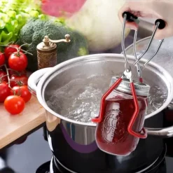 Lyfttång för masonburkar, lyfttång för varma masonburkar, rostfritt stål, silver, röd, svart, 22,5 cm, modern