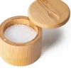 Magnetisk kryddlåda för matbordet - förvaringslösning gjord av bambu, roterande lock och sked - håller innehållet torrt