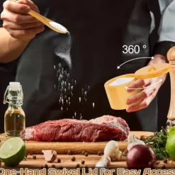 Magnetisk kryddlåda för matbordet - förvaringslösning gjord av bambu, roterande lock och sked - håller innehållet torrt