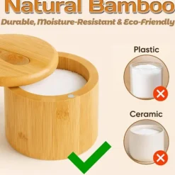 Magnetisk kryddlåda för matbordet - förvaringslösning gjord av bambu, roterande lock och sked - håller innehållet torrt