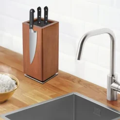 Magnetiskt Knivblock - Köksknivställ - 360° Roterande - Utan Knivar - 11×11×24,6 cm - Plommonfärgad