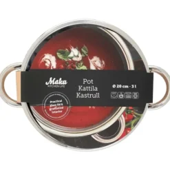 Maku Kastrull Basic i stål med glaslock 3 L