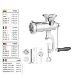 Manuell köttkvarn, rostfritt stål konstruktion, säker bordklämma, mångsidig bearbetning.