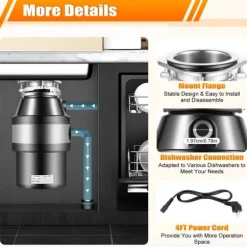 Matavfallskvarn, 220V, 560 W ren kopparmotor, 1,2 L malningskammare, svart