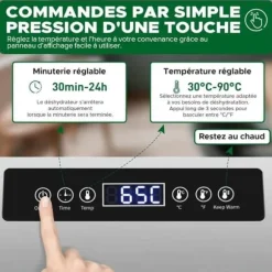 Matberedare - Kwasyo - 6 Våningar - Rostfritt Stål - Timer 24H - Temperatur 30-90°C