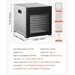 Matdehydrator, 10 brickor, 34x40.5x36.5 cm, rostfritt stål