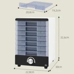 Matdehydrator / Frukttork - 350 W - 7 brickor - Justerbar temperatur