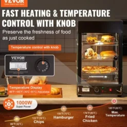 Matvarmhållare, 3-nivåer, 38,5x47x64 cm, rostfritt stål