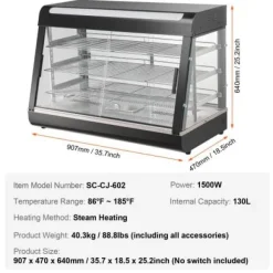 Matvarmhållare, 3-nivåer, 90,7x47x64 cm, Rostfritt stål