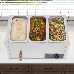 Matvärmare - Bain-marie vattenbad - 3 x 7 l behållare - Rostfritt stål - Buffé servering - Silver