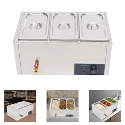 Matvärmare - Bain-marie vattenbad - 3 x 7 l behållare - Rostfritt stål - Buffé servering - Silver