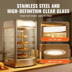 Matvärmare Display, 4-vånings Pizzavärmare, 46,5x46x78 cm, Rostfritt Stål