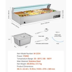 Matvärmare, Elektrisk rostfri stålångare 143x57x38,5 cm, Silver