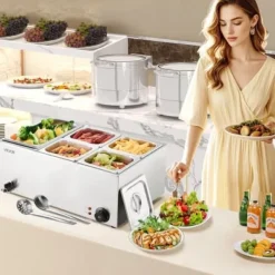 Matvärmare, 5-fack elektriskt ångbord, 54x36x25 cm, rostfritt stål