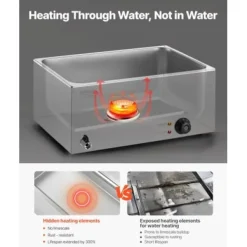 Matvärmare, 5-fack elektriskt ångbord, 54x36x25 cm, rostfritt stål