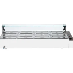 Matvärmare, 12-facks elektriskt ångbord med glastäcke, 144,1x61x38,2 cm, silver, rostfritt stål