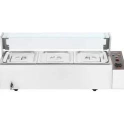 Matvärmare, 3-facks elektriskt ångbord med glaslock, 93x40,6x38,2 cm, Silver, Rostfritt stål