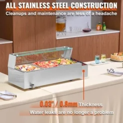 Matvärmare, 3-facks elektriskt ångbord med glaslock, 93x40,6x38,2 cm, Silver, Rostfritt stål