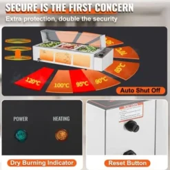 Matvärmare, 3-facks elektriskt ångbord med glaslock, 93x40,6x38,2 cm, Silver, Rostfritt stål
