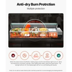 Matvärmare, 5-facks elektriskt ångbord med glaslock, 146,4x37,8x38,1 cm, rostfritt stål