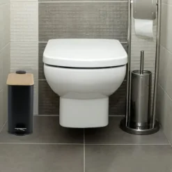 Miljövänlig svart bambu & stål pedalpapperskorg - 5L, stilfull & hållbar badrumspapperskorg