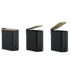 Miljövänlig svart bambu & stål pedalpapperskorg - 5L, stilfull & hållbar badrumspapperskorg