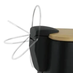 Miljövänlig svart bambu & stål pedalpapperskorg - 5L, stilfull & hållbar badrumspapperskorg