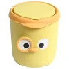 Mini papperskorg med lock Söt tecknad design Plastbänkskiva med lock för bord sängbord skrivbord kontor gul
