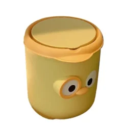 Mini papperskorg med lock Söt tecknad design Plastbänkskiva med lock för bord sängbord skrivbord kontor gul