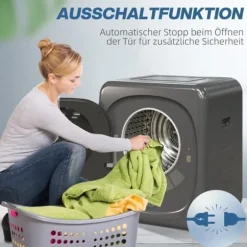 Mini torktumlare 2.5 kg med 6 program, LED-pekskärm, 800W, fristående eller väggmonterad, överhettningsskydd, grå