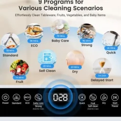 Minidiskmaskin, minidiskmaskin med touchkontroll, 9 program, portabel bordsdiskmaskin, 5,2 liters vattentank, kan användas med/utan vattenanslutning | CDON