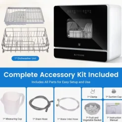 Minidiskmaskin, minidiskmaskin med touchkontroll, 9 program, portabel bordsdiskmaskin, 5,2 liters vattentank, kan användas med/utan vattenanslutning | CDON