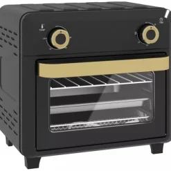 Miniugn med varmluft 10L, Airfryer, Timer, Invändig belysning, Svart/Guld, Rostfritt stål