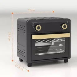 Miniugn med varmluft 10L, Airfryer, Timer, Invändig belysning, Svart/Guld, Rostfritt stål