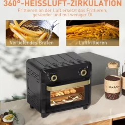 Miniugn med varmluft 10L, Airfryer, Timer, Invändig belysning, Svart/Guld, Rostfritt stål