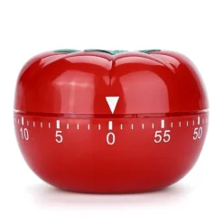 60-minuters tomatformad mekanisk nedräkningstimer för matlagning och bakning i kök (6,3 x 4,5 cm)
