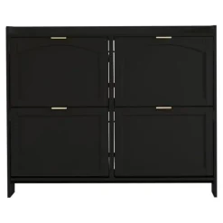 Modern skoskåp med 4 fällbara fack, fristående skohylla med öppna hyllor, för hall eller entré, svart 110×90×24 cm