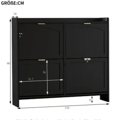 Modern skoskåp med 4 fällbara fack, fristående skohylla med öppna hyllor, för hall eller entré, svart 110×90×24 cm