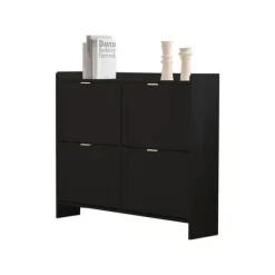 Modern skoskåp med 4 fällbara fack, fristående skohylla med öppna hyllor, för hall eller entré, svart 110×90×24 cm